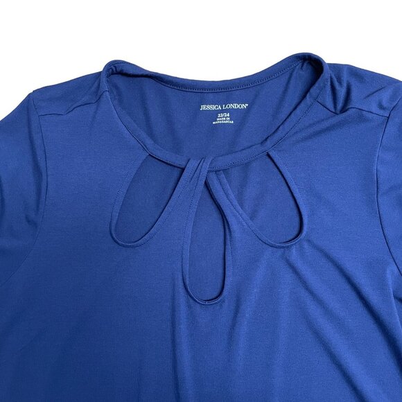 JESSICA LONDON BLOUSE SHIRT KEYHOLE FRONT FLOWY STRETCH SIZE 22/24 (1X) BLUE - Picture 3 of 7